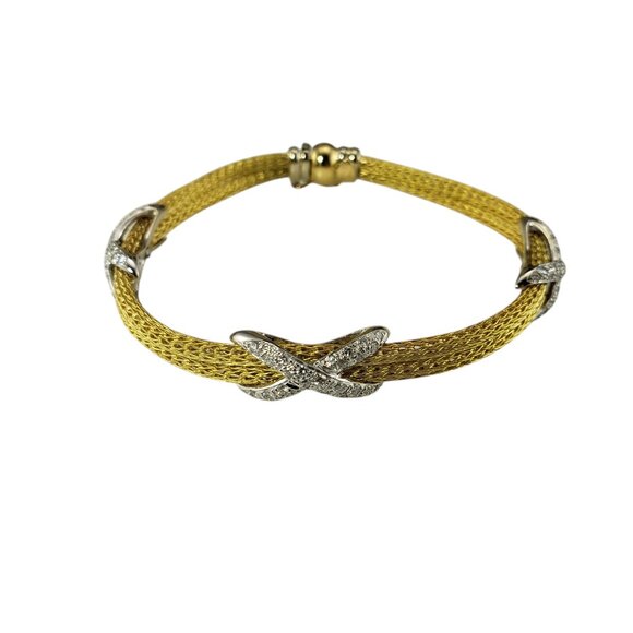 18 Karat Yellow and White Gold Mesh Diamond "X" Double Band Bracelet #19571 - Picture 1 of 7